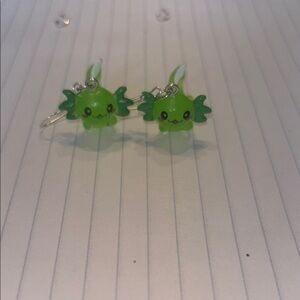 Green Axolotl Earrings